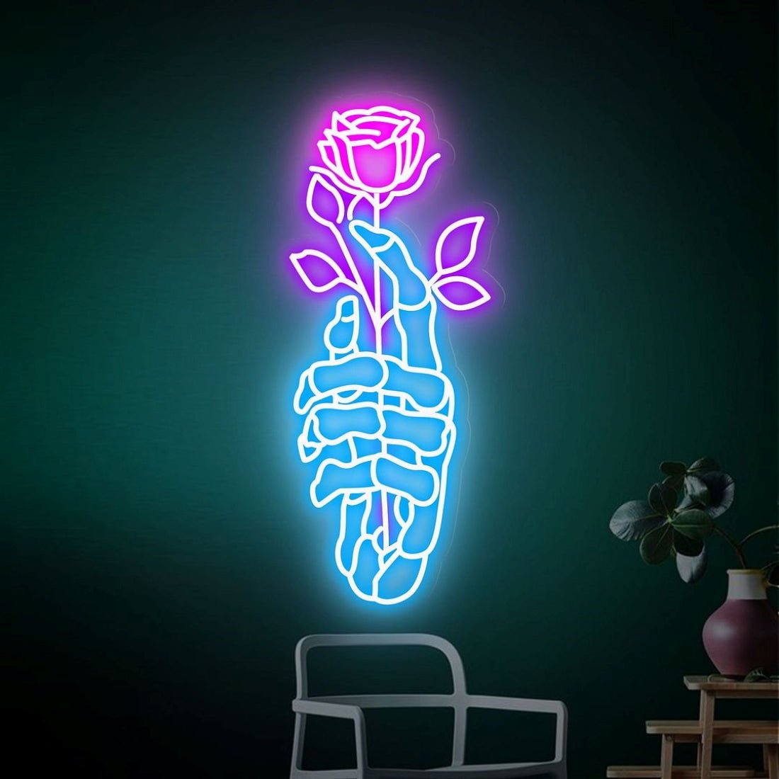 Skeleton Hand Holding Rose Led Sign Business Neon Sign - Shineneon