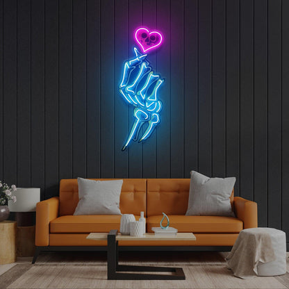 Skeleton Hand Pink Heart Uv Printed Led Neon Sign Gothic Home Decor | Shineneon