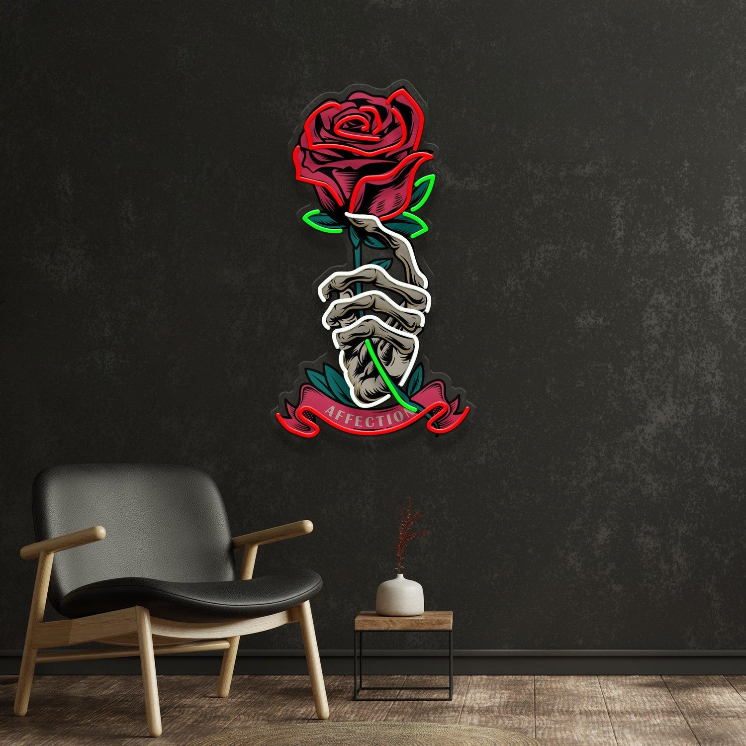 Skeleton Hand Rose Affection Uv Printed Led Neon Sign For Artistic Indoor Decor | Shineneon