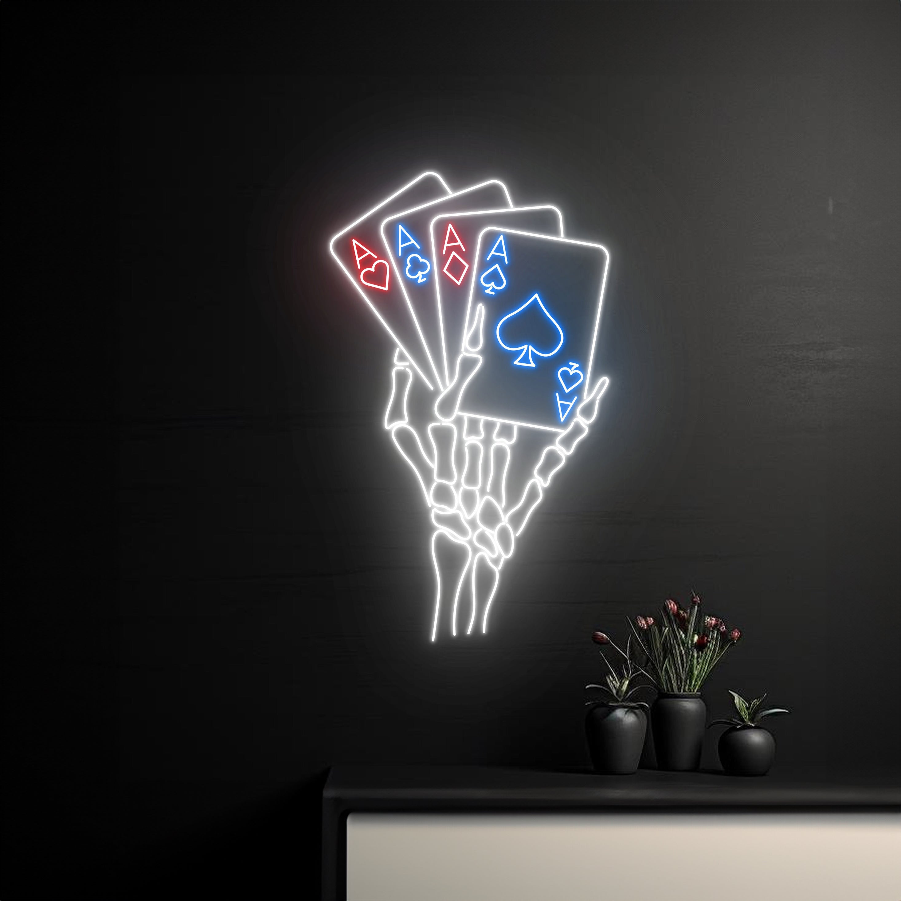 Skeleton Holding Poker Cards Neon Sign | Shineneon