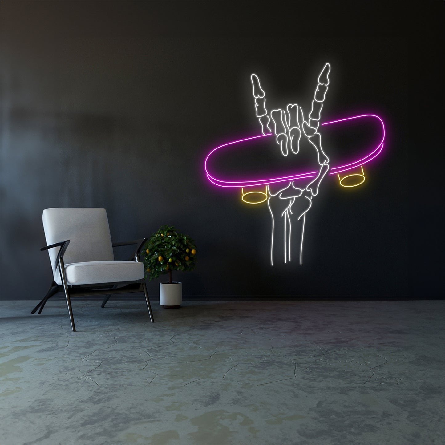 Skeleton Holding Skateboard Led Neon Sign