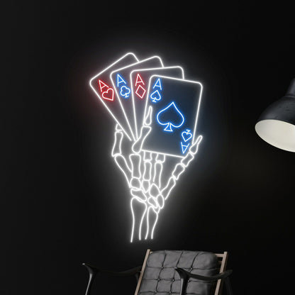 Skeleton Playing Poker Led Neon Sign Poker Decor | Shineneon