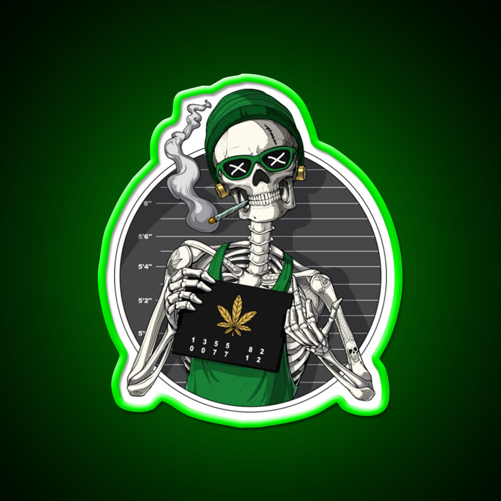 Skeleton Stoner Mugshot Hemp Inspired Green Leaf Led Neon Sign Rgb Color - LED neon sign view 8