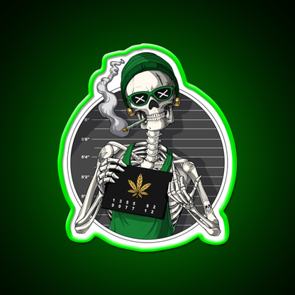 Skeleton Stoner Mugshot Hemp Inspired Green Leaf Led Neon Sign Rgb Color - LED neon sign view 8