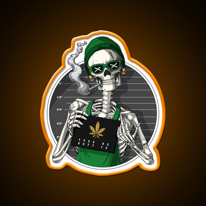 Skeleton Stoner Mugshot Hemp Inspired Green Leaf Led Neon Sign Rgb Color - LED neon sign view 6