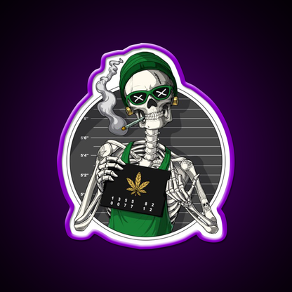 Skeleton Stoner Mugshot Hemp Inspired Green Leaf Led Neon Sign Rgb Color - LED neon sign view 9