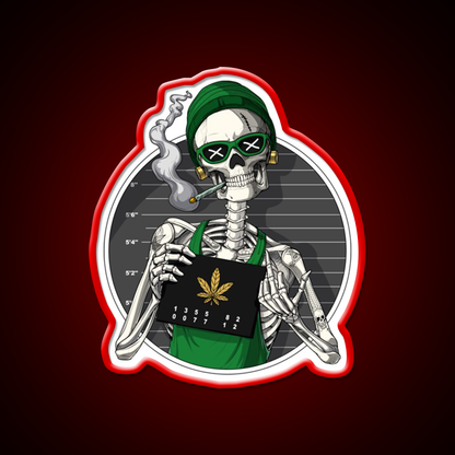 Skeleton Stoner Mugshot Hemp Inspired Green Leaf Led Neon Sign Rgb Color - LED neon sign view 10