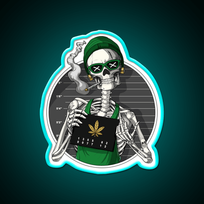 Skeleton Stoner Mugshot Hemp Inspired Green Leaf Led Neon Sign Rgb Color - Shineneon