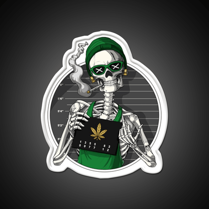 Skeleton Stoner Mugshot Hemp Inspired Green Leaf Led Neon Sign Rgb Color - Shineneon