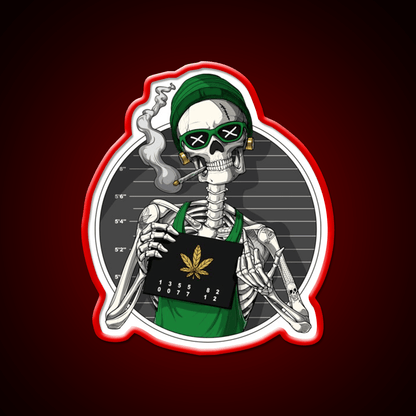Skeleton Stoner Mugshot Hemp Inspired Green Leaf Led Neon Sign Rgb Color - Shineneon