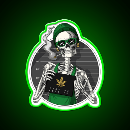 Skeleton Stoner Mugshot Hemp Inspired Green Leaf Led Neon Sign Rgb Color - Shineneon
