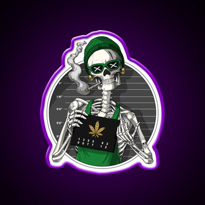 Skeleton Stoner Mugshot Hemp Inspired Green Leaf Led Neon Sign Rgb Color - Shineneon