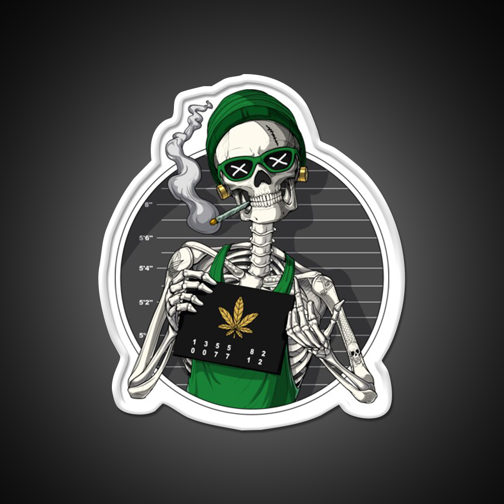 Skeleton Stoner Mugshot Hemp Inspired Green Leaf Led Neon Sign Rgb Color - LED neon sign view 11