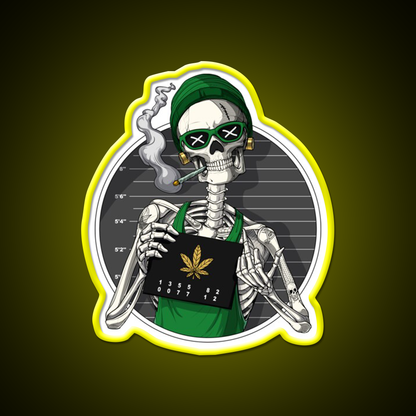 Skeleton Stoner Mugshot Hemp Inspired Green Leaf Led Neon Sign Rgb Color - LED neon sign view 7