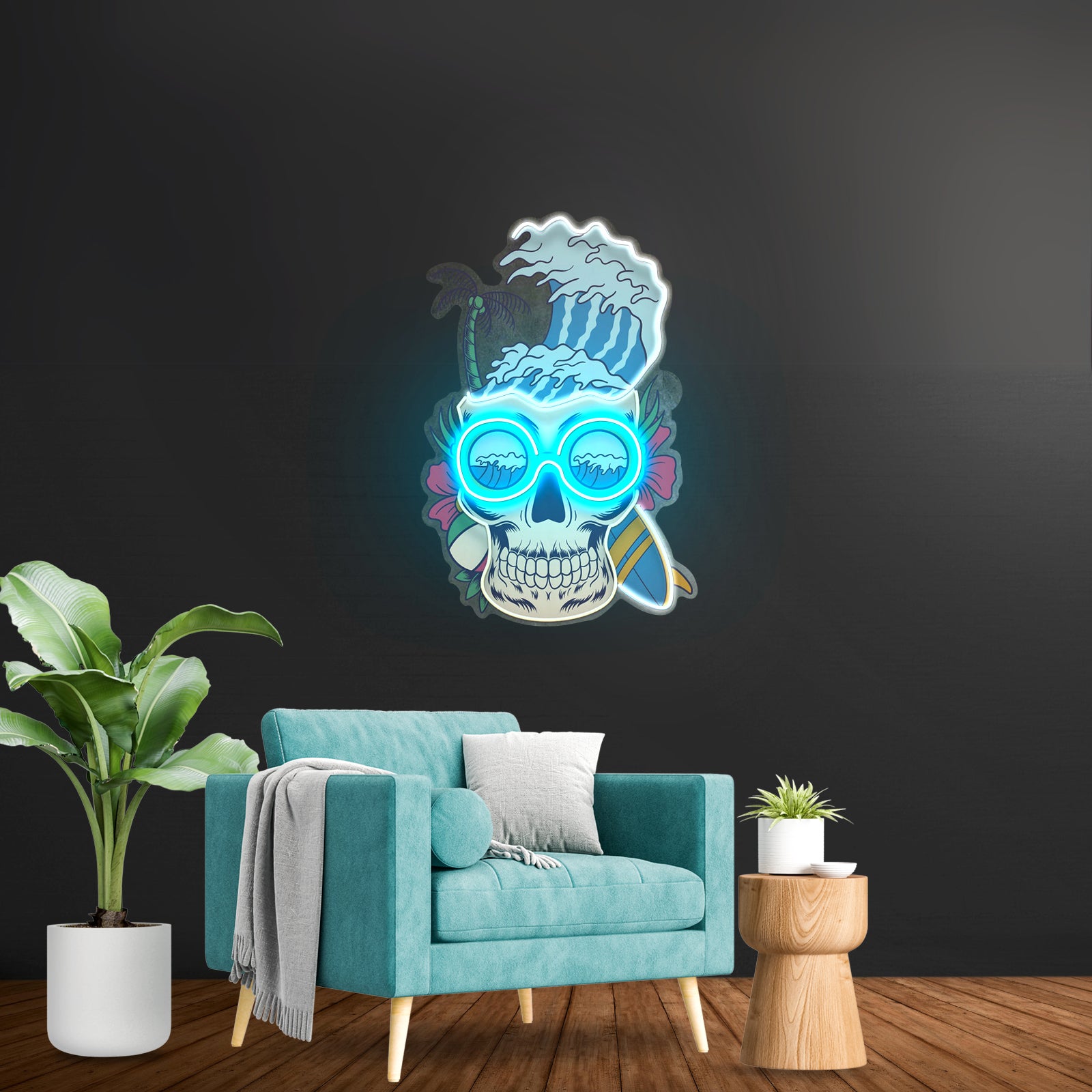 Skull And Headphones Custom Led Signs Artwork For Sale