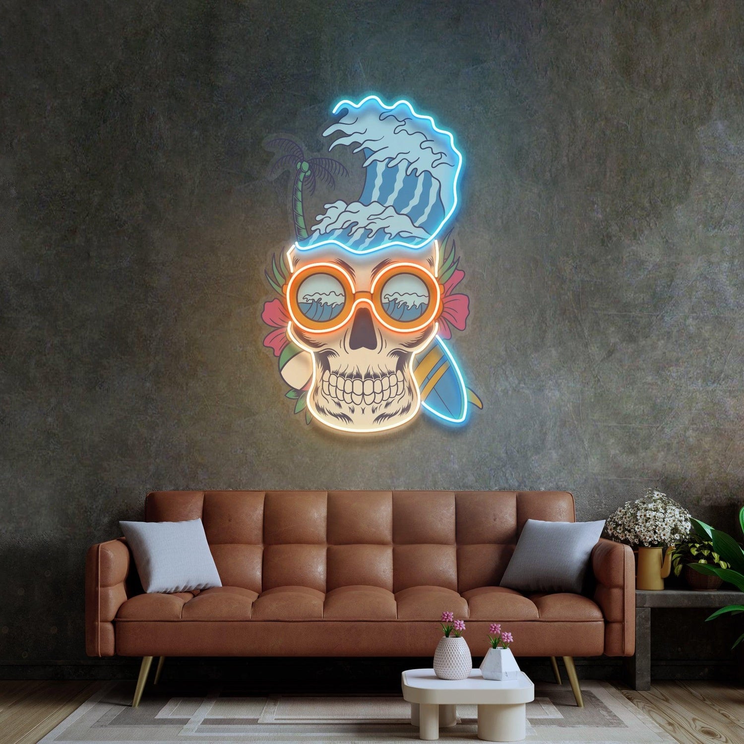 Skull Beach Surf Wave Uv Printed Led Neon Sign For Indoor Wall Decor | Shineneon