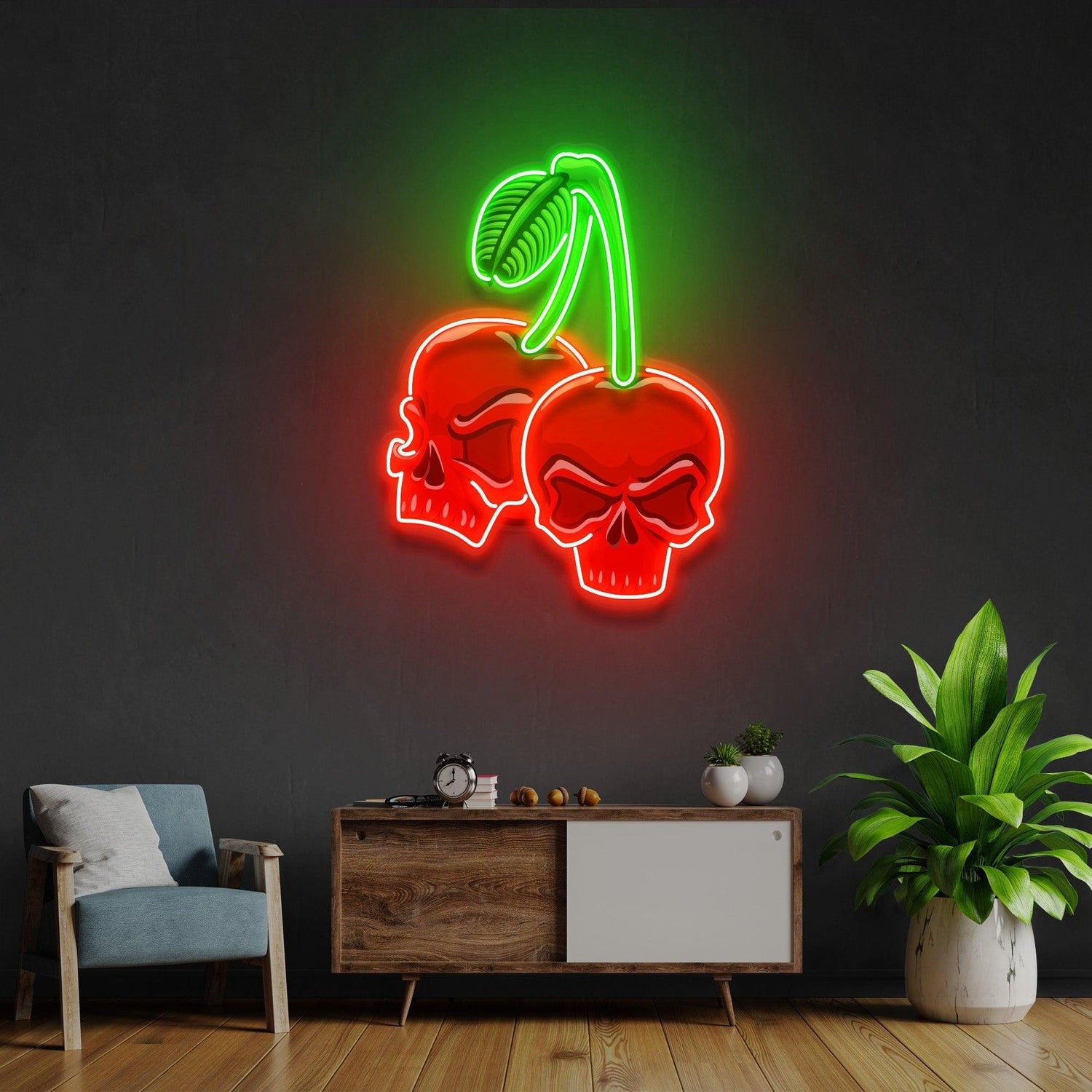 Skull Cherry Gothic Uv Printed Led Neon Sign For Home Bar Cafe Decor | Shineneon