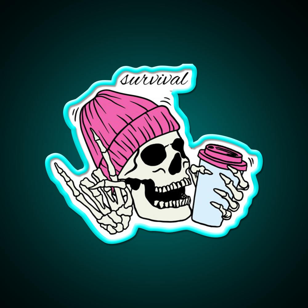 Skull Drinking Coffee Cafe Led Neon Sign Espresso Bar Art Rgb Color