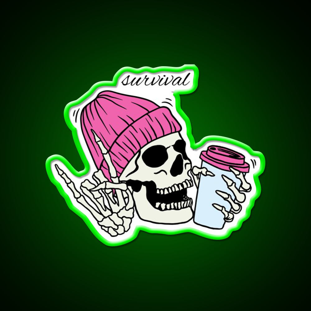 Skull Drinking Coffee Cafe Led Neon Sign Espresso Bar Art Rgb Color