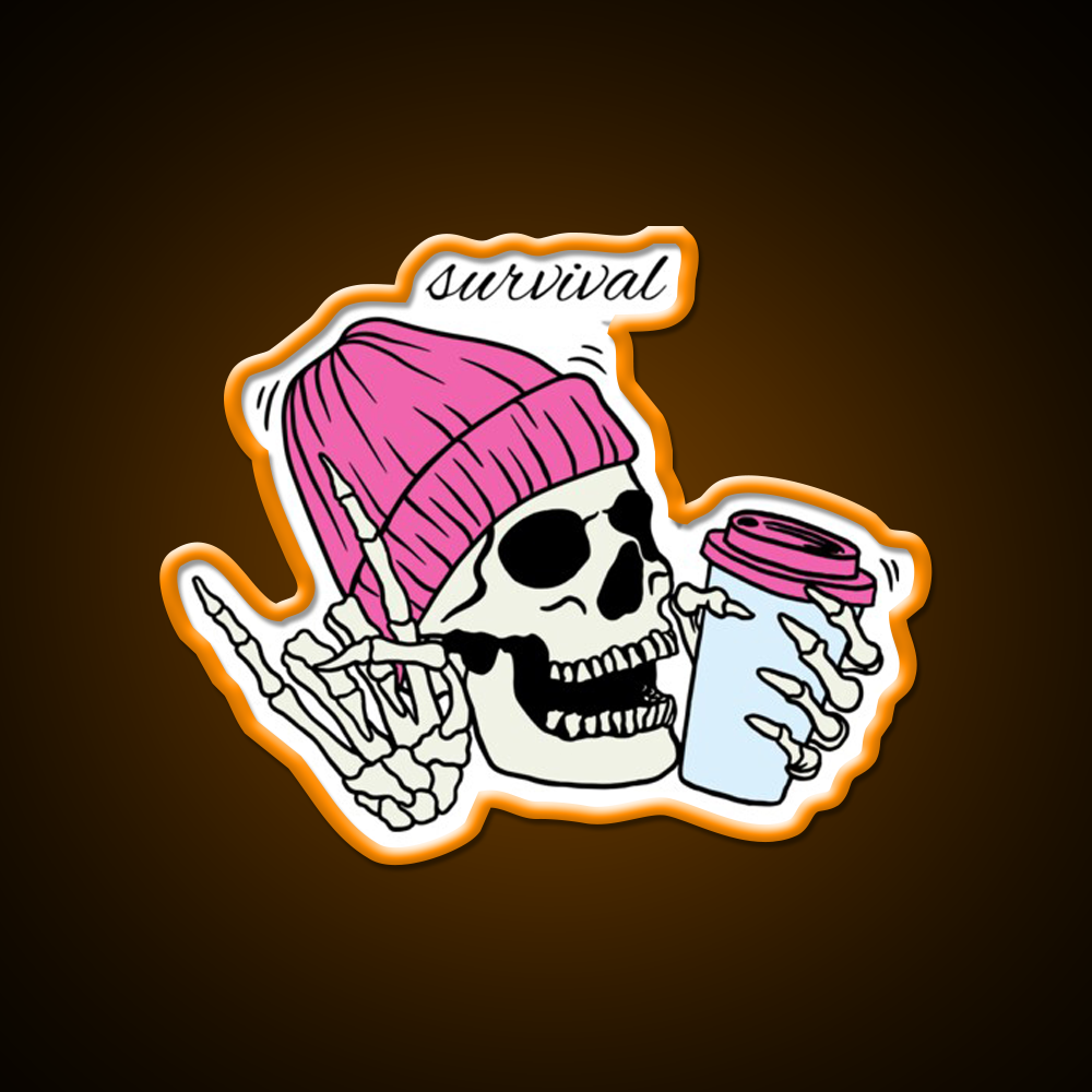 Skull Drinking Coffee Cafe Led Neon Sign Espresso Bar Art Rgb Color