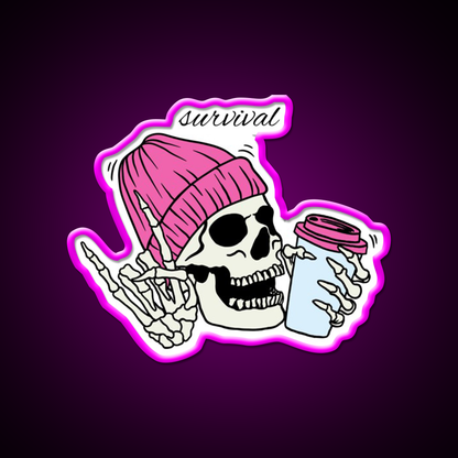 Skull Drinking Coffee Cafe Led Neon Sign Espresso Bar Art Rgb Color