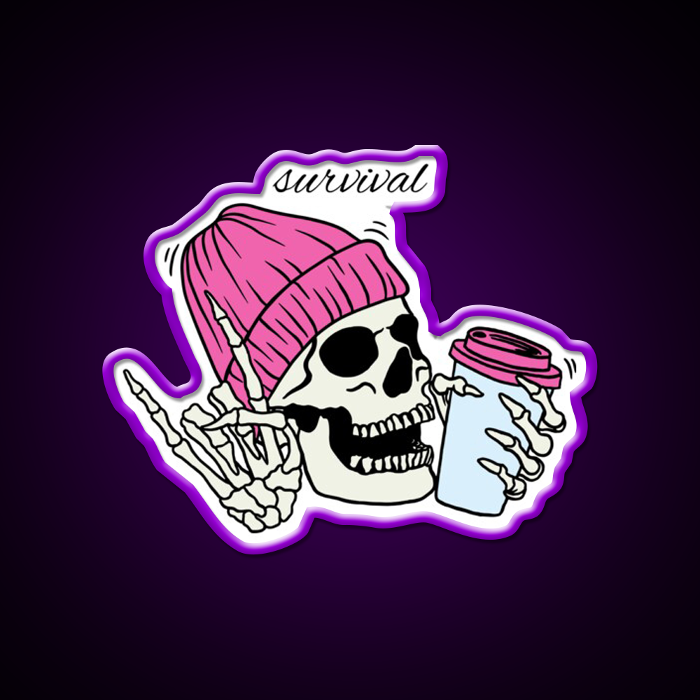 Skull Drinking Coffee Cafe Led Neon Sign Espresso Bar Art Rgb Color