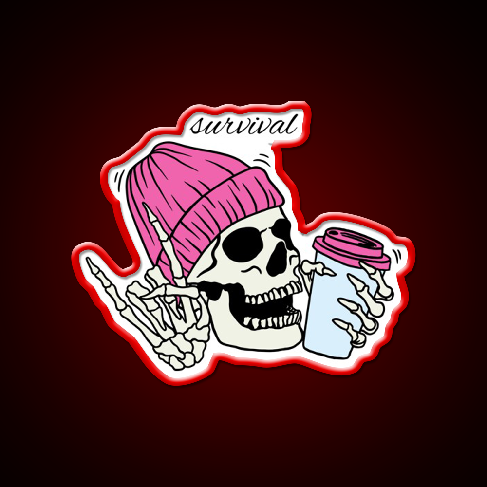 Skull Drinking Coffee Cafe Led Neon Sign Espresso Bar Art Rgb Color