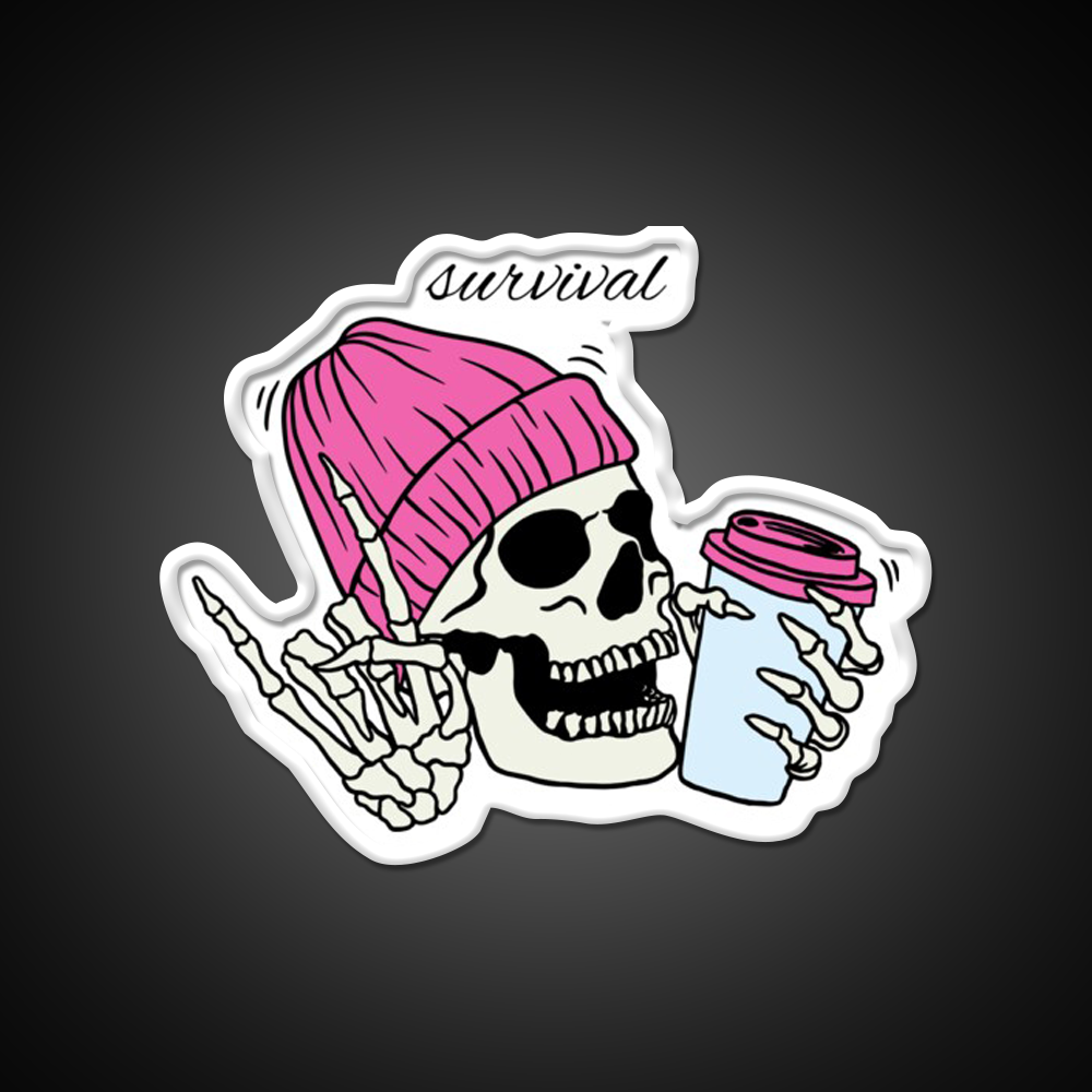 Skull Drinking Coffee Cafe Led Neon Sign Espresso Bar Art Rgb Color