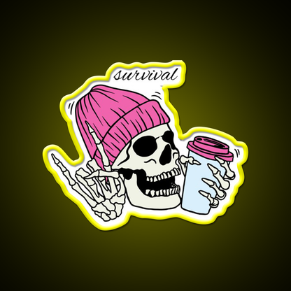 Skull Drinking Coffee Cafe Led Neon Sign Espresso Bar Art Rgb Color