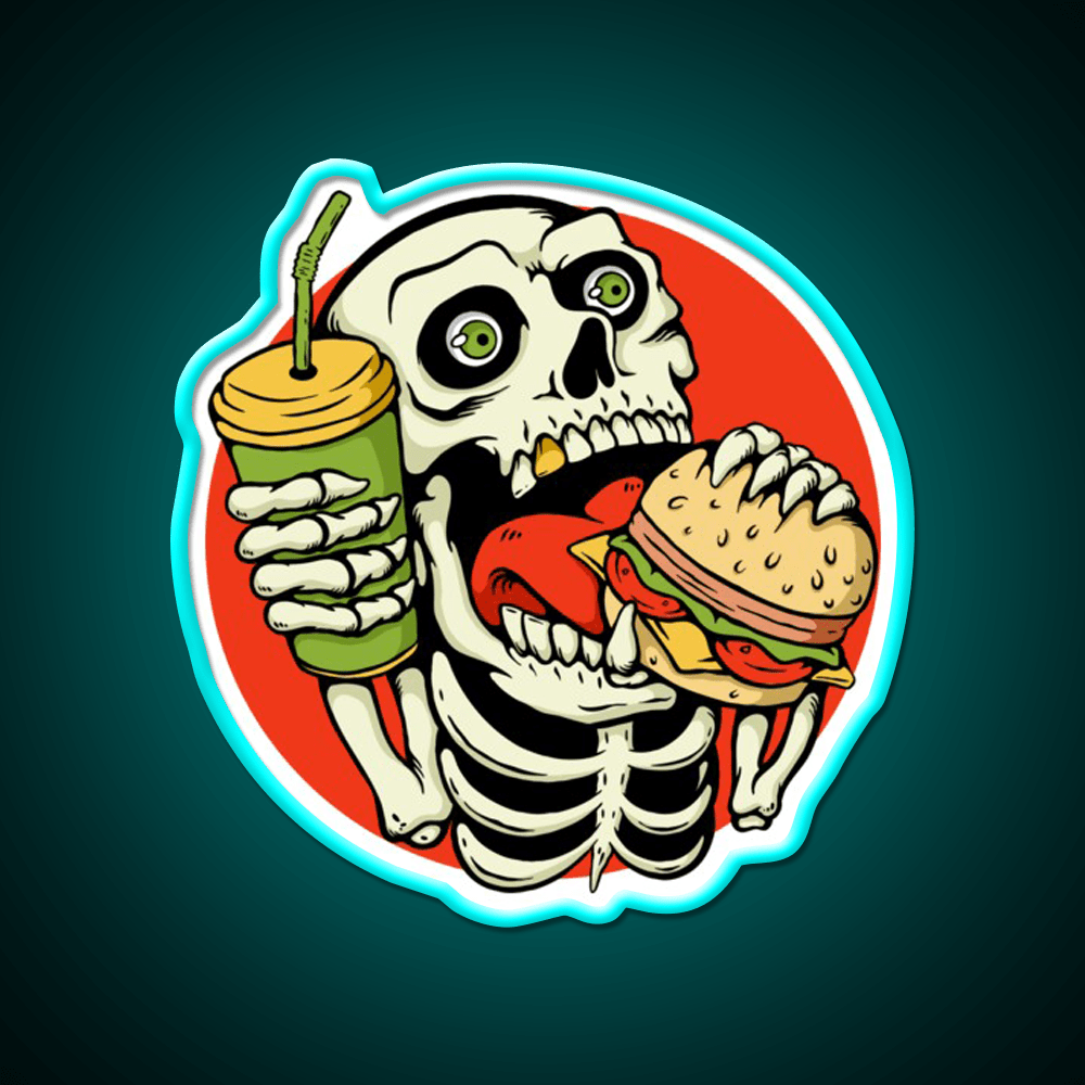 Skull Eating Burger Illustration Fast Food Led Neon Sign For Burger Place Rgb Color - Shineneon