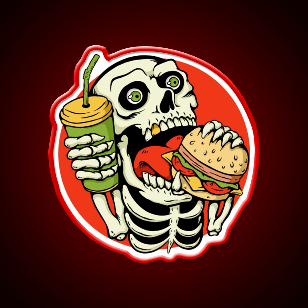 Skull Eating Burger Illustration Fast Food Led Neon Sign For Burger Place Rgb Color - Shineneon