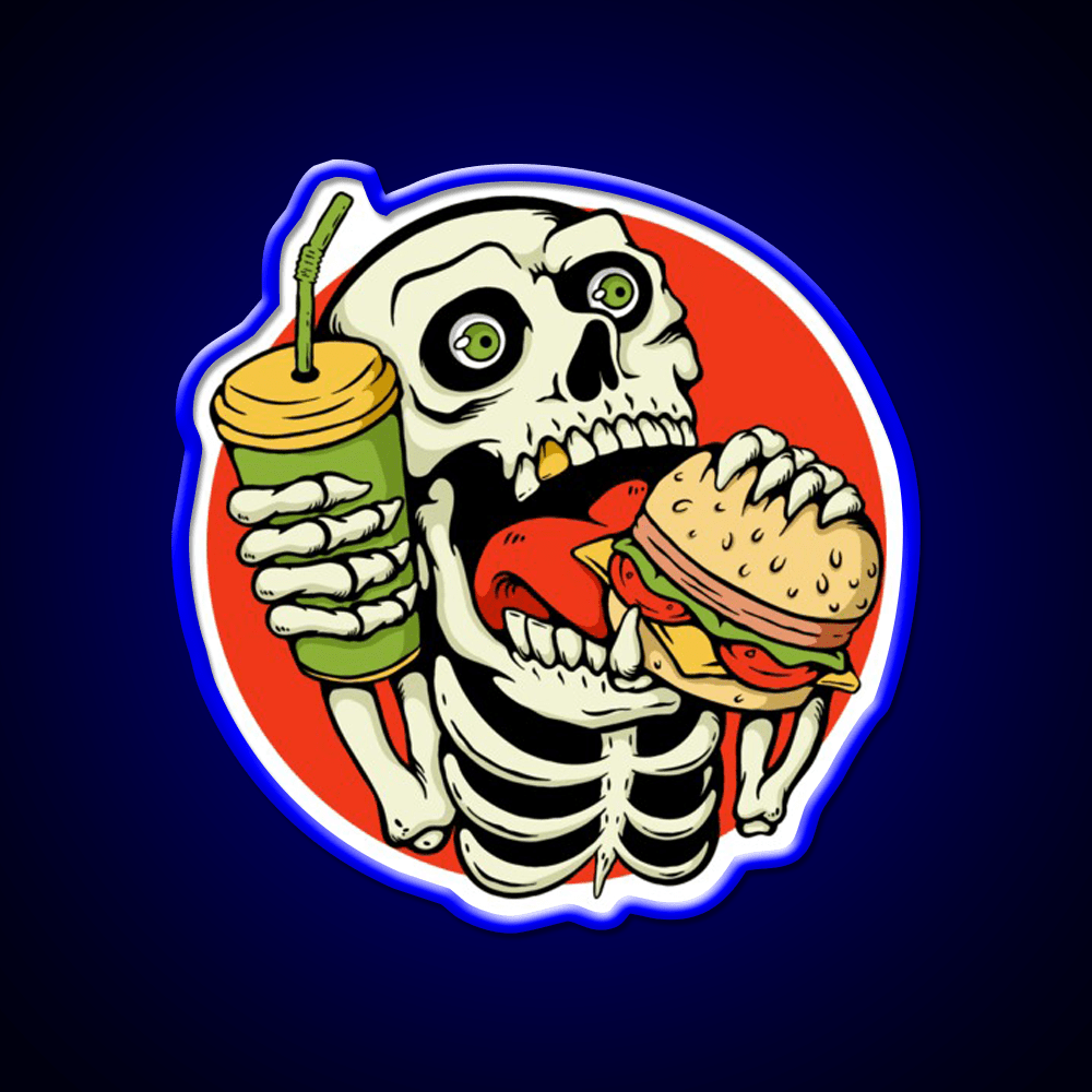 Skull Eating Burger Illustration Fast Food Led Neon Sign For Burger Place Rgb Color - Shineneon