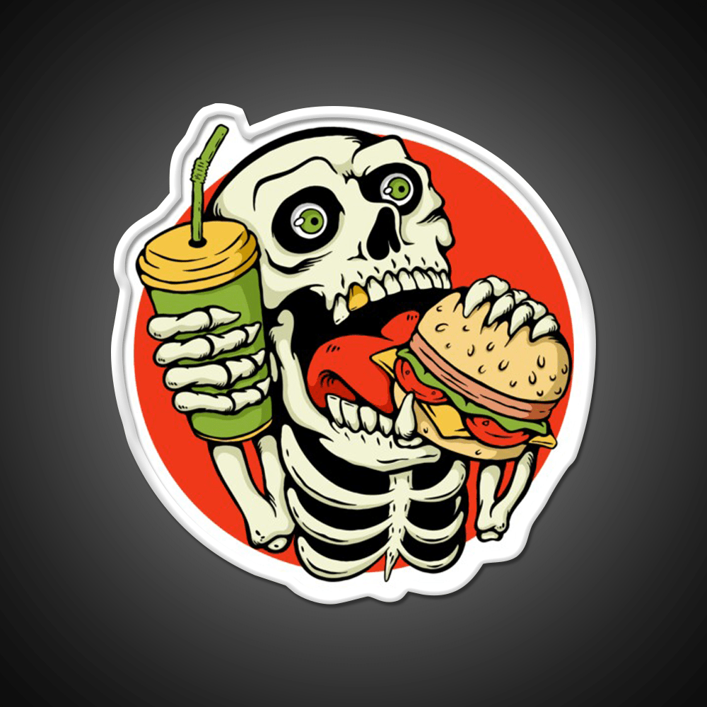 Skull Eating Burger Illustration Fast Food Led Neon Sign For Burger Place Rgb Color - Shineneon