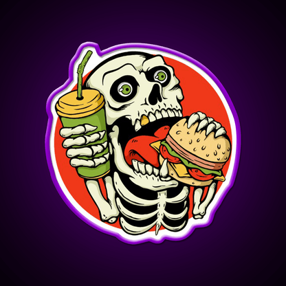 Skull Eating Burger Illustration Fast Food Led Neon Sign For Burger Place Rgb Color - Shineneon