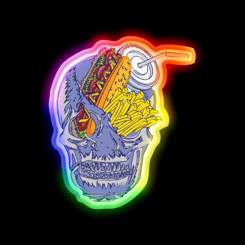 Skull Fast Food Led Neon Sign For Burger Place Rgb Color - LED neon sign close-up detail