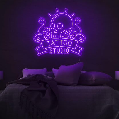 Skull Floral Tattoo Studio Led Neon Sign | Shineneon