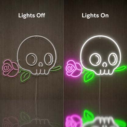 Skull Flower Neon Sign LED Neon Sign day and night comparison