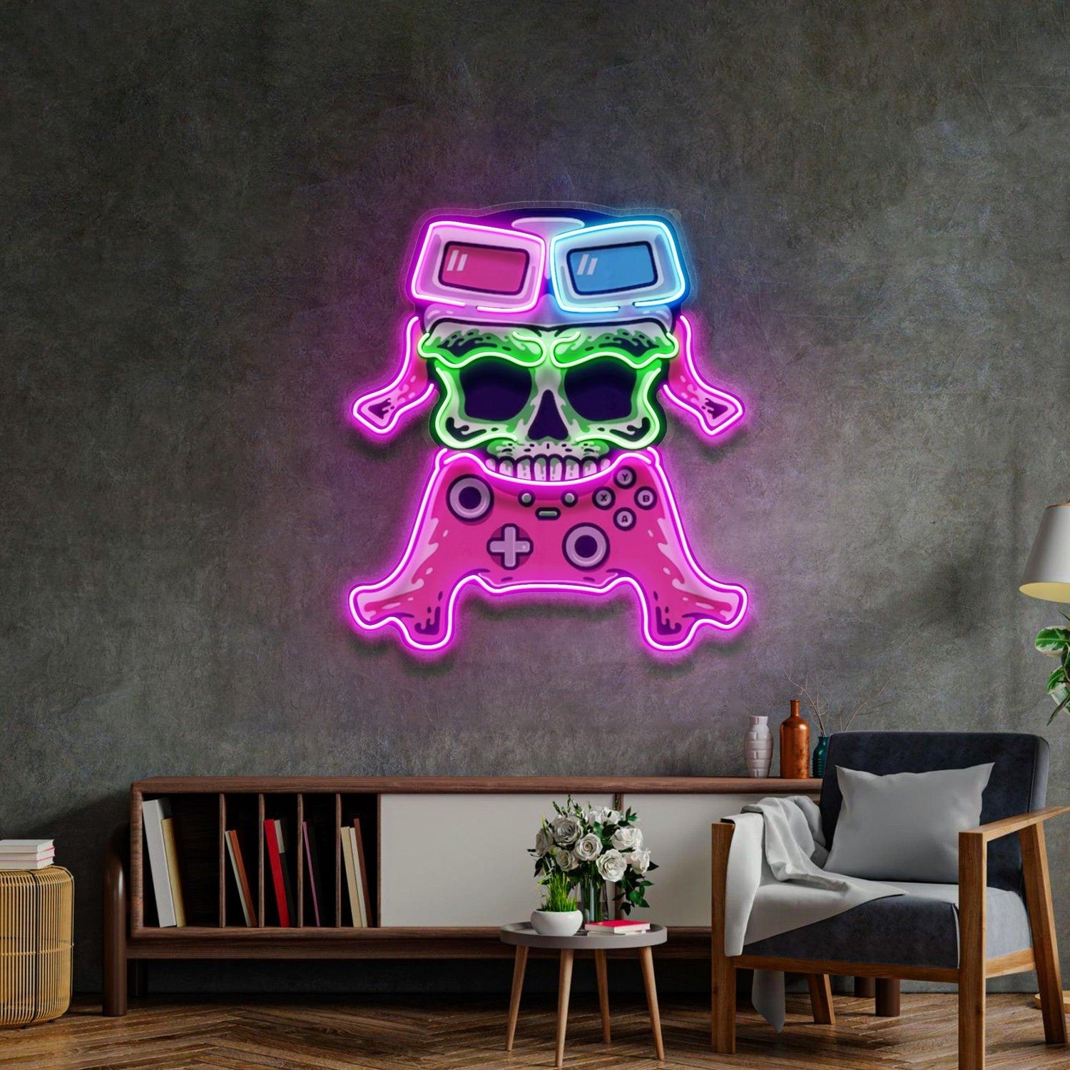 Skull Gamepad Pop Art Uv Printed Led Neon Sign For Gaming Room Decor | Shineneon
