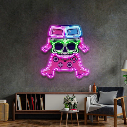 Skull Gamepad Pop Art Uv Printed Led Neon Sign For Gaming Room Decor | Shineneon