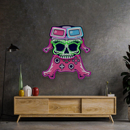 Skull Gamepad Pop Art Uv Printed Led Neon Sign For Gaming Room Decor | Shineneon