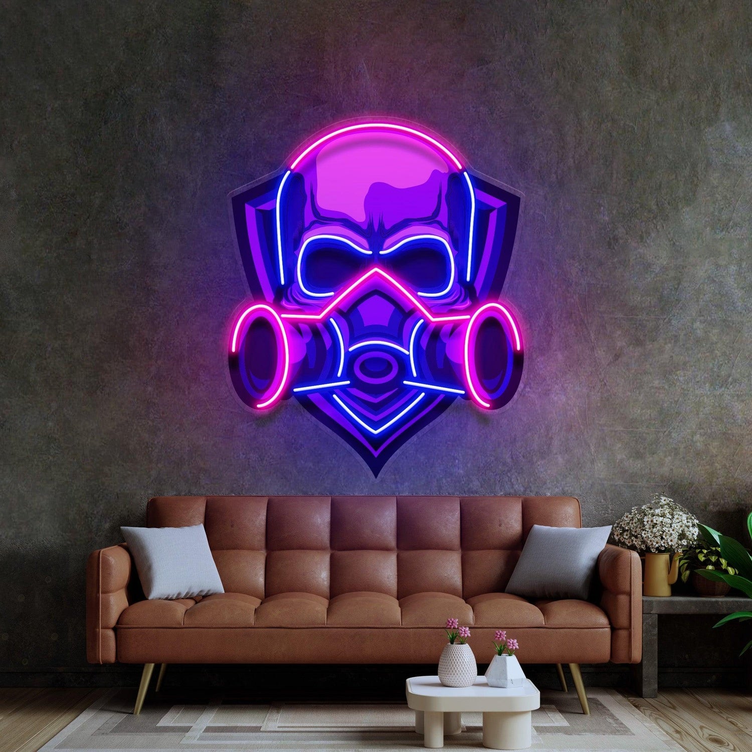 Skull Gas Mask Cyberpunk Blue Pink Uv Printed Led Neon Sign For Indoor Wall Art | Shineneon