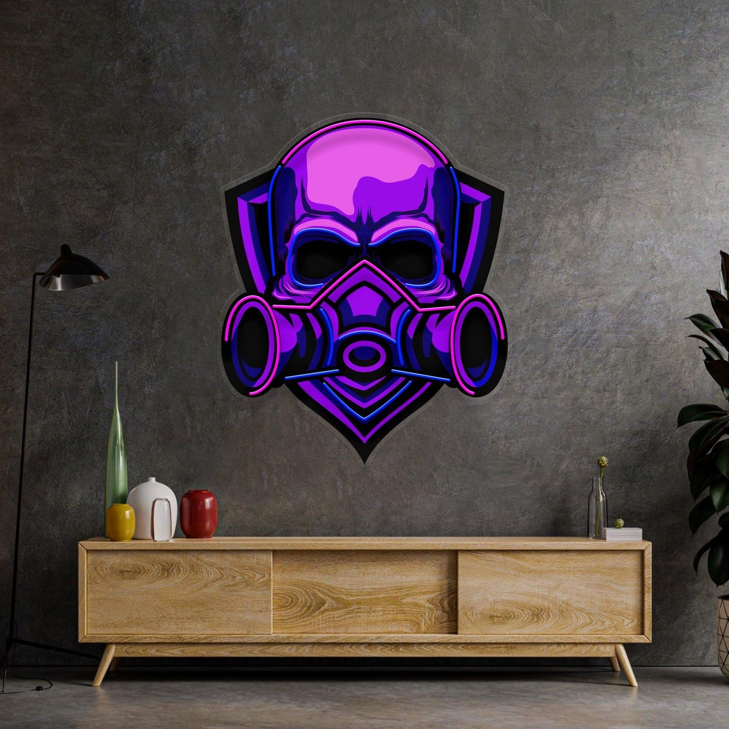 Skull Gas Mask Cyberpunk Blue Pink Uv Printed Led Neon Sign For Indoor Wall Art | Shineneon