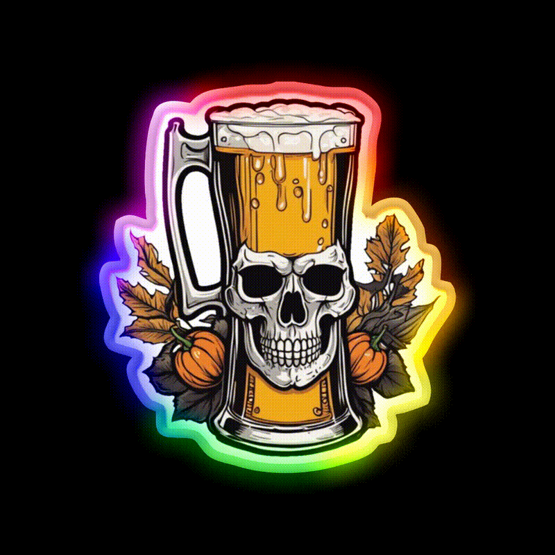Skull Head Beer Halloween Vintage Party Man Cave Bar Led Neon Sign Rgb Color