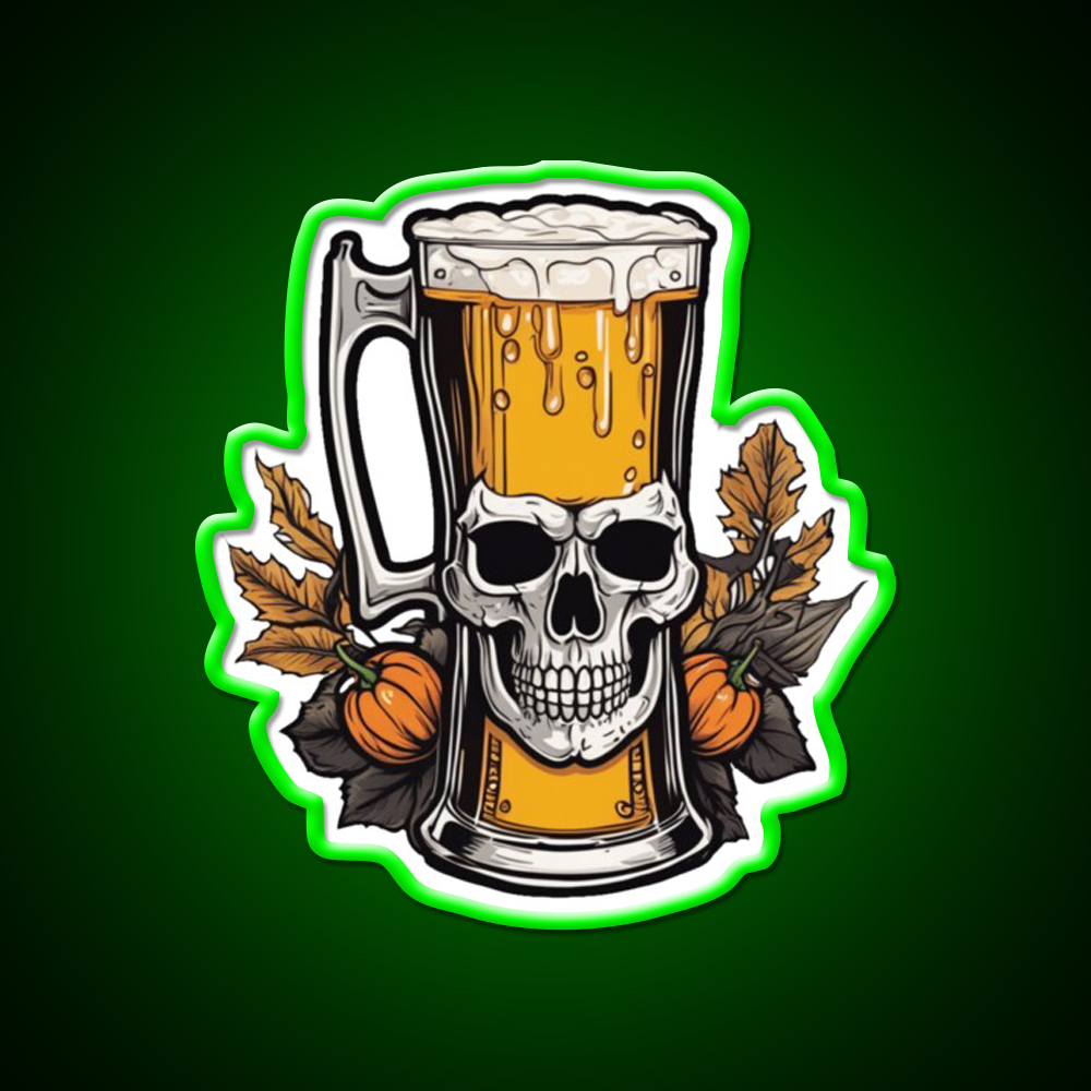 Skull Head Beer Halloween Vintage Party Man Cave Bar Led Neon Sign Rgb Color