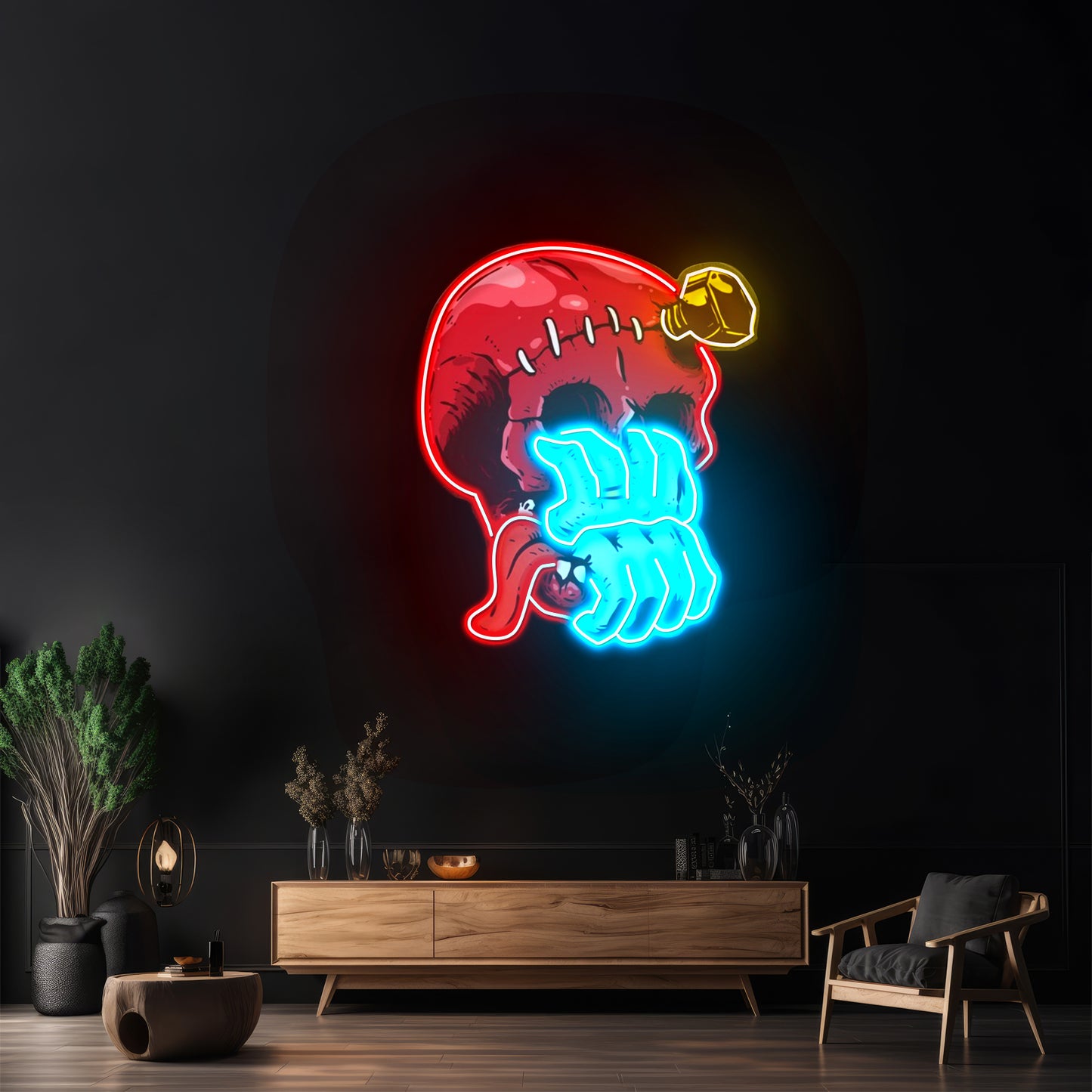 Skull Head Hand From Mouth Led Neon Sign Light Custom Led Signs