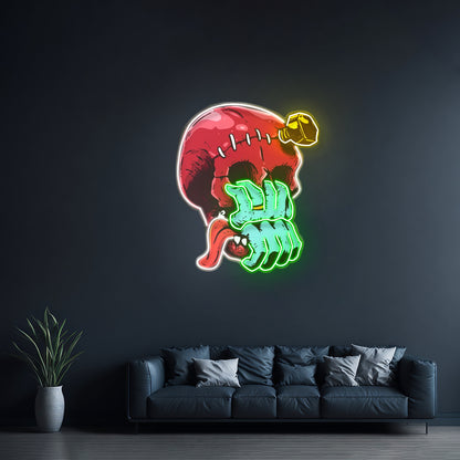 Skull Head Hand From Mouth Led Neon Sign Light Custom Led Signs