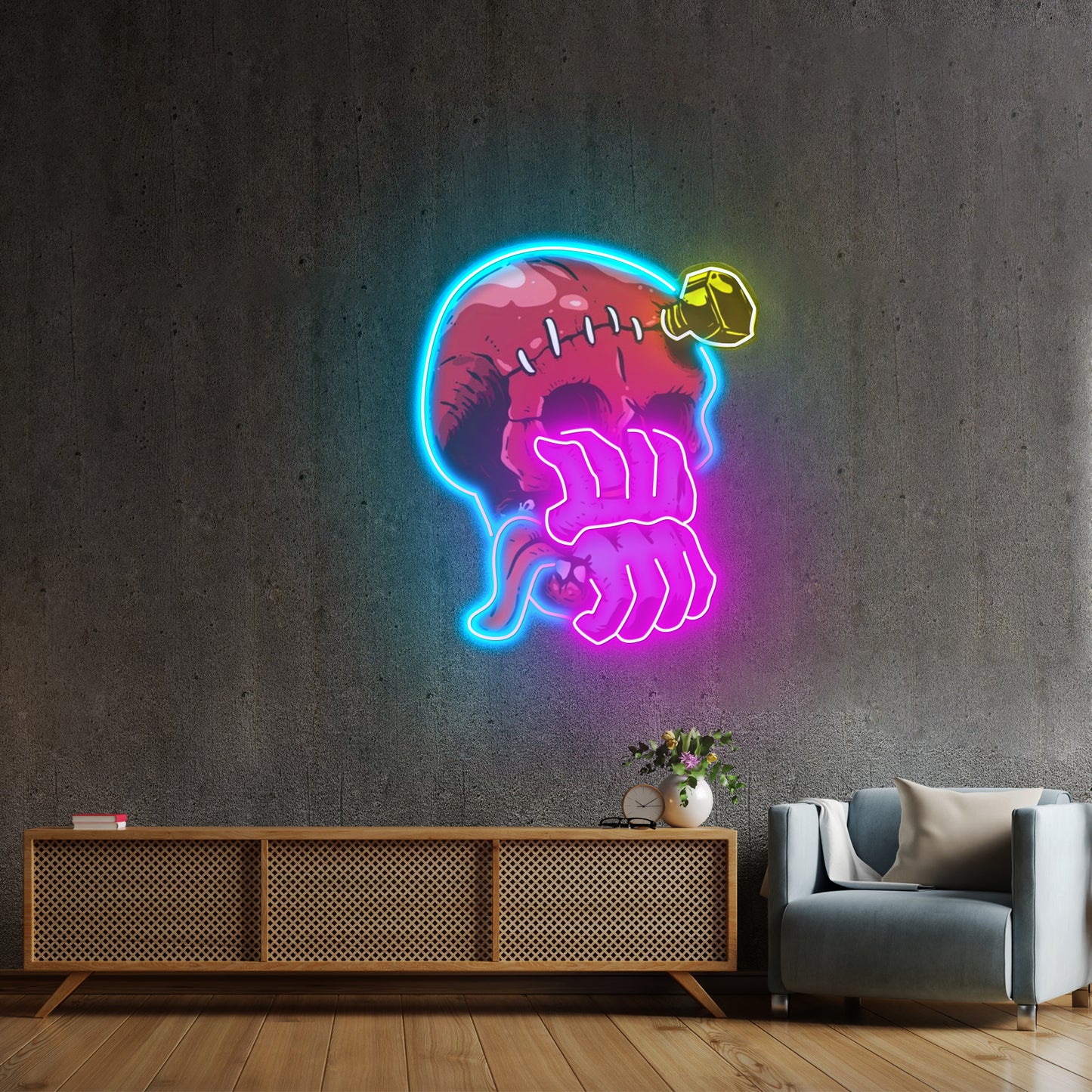 Skull Head Hand From Mouth Led Neon Sign Light Custom Led Signs