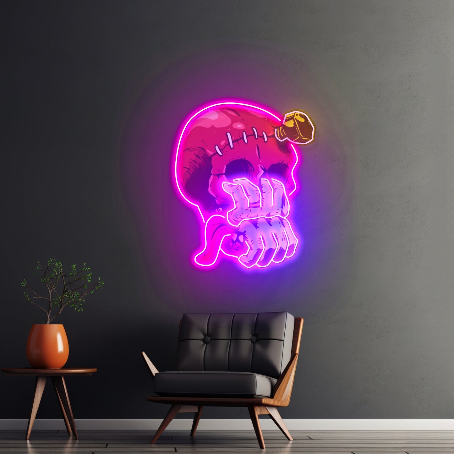 Skull Head Hand From Mouth Led Neon Sign Light Custom Led Signs