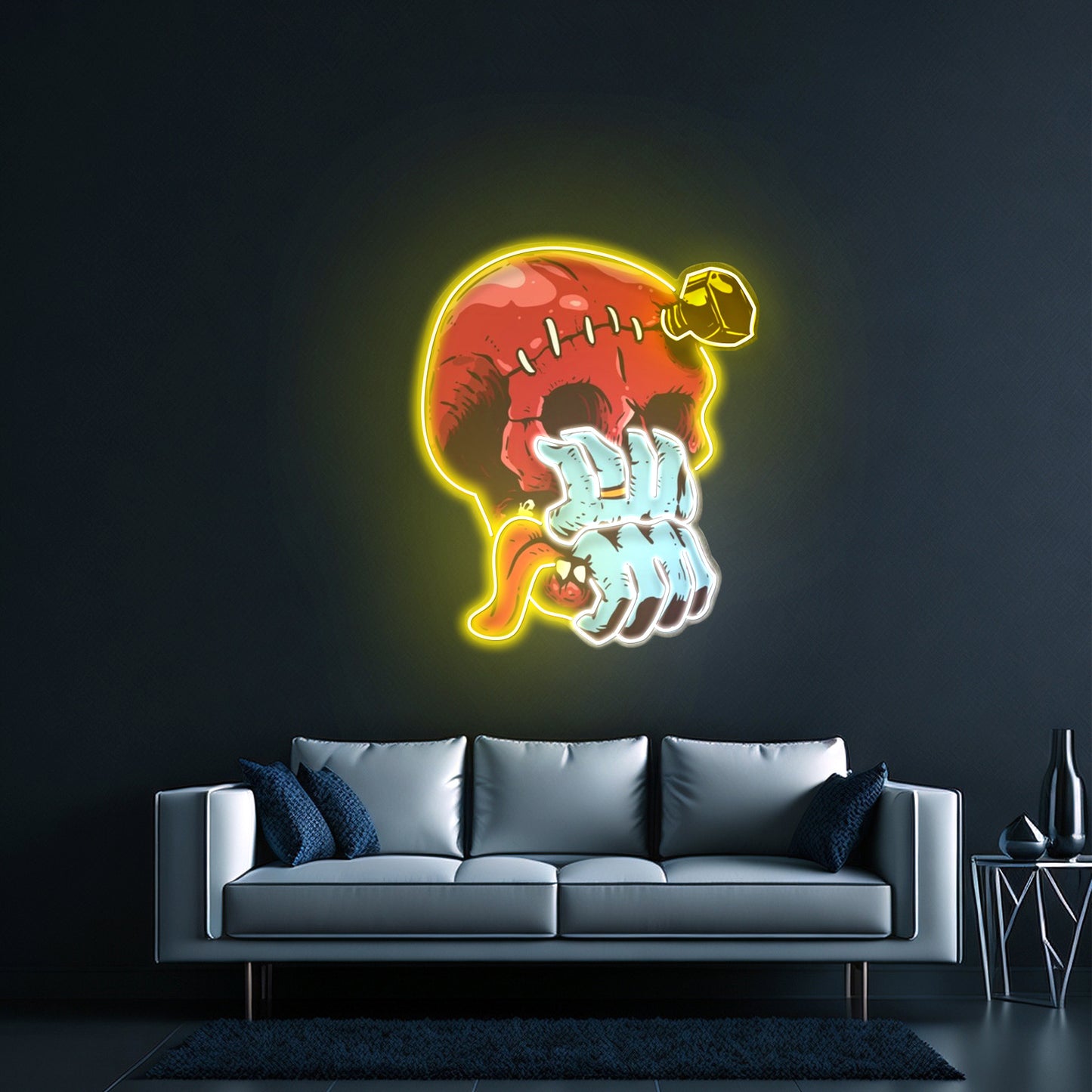 Skull Head Hand From Mouth Led Neon Sign Light Custom Led Signs