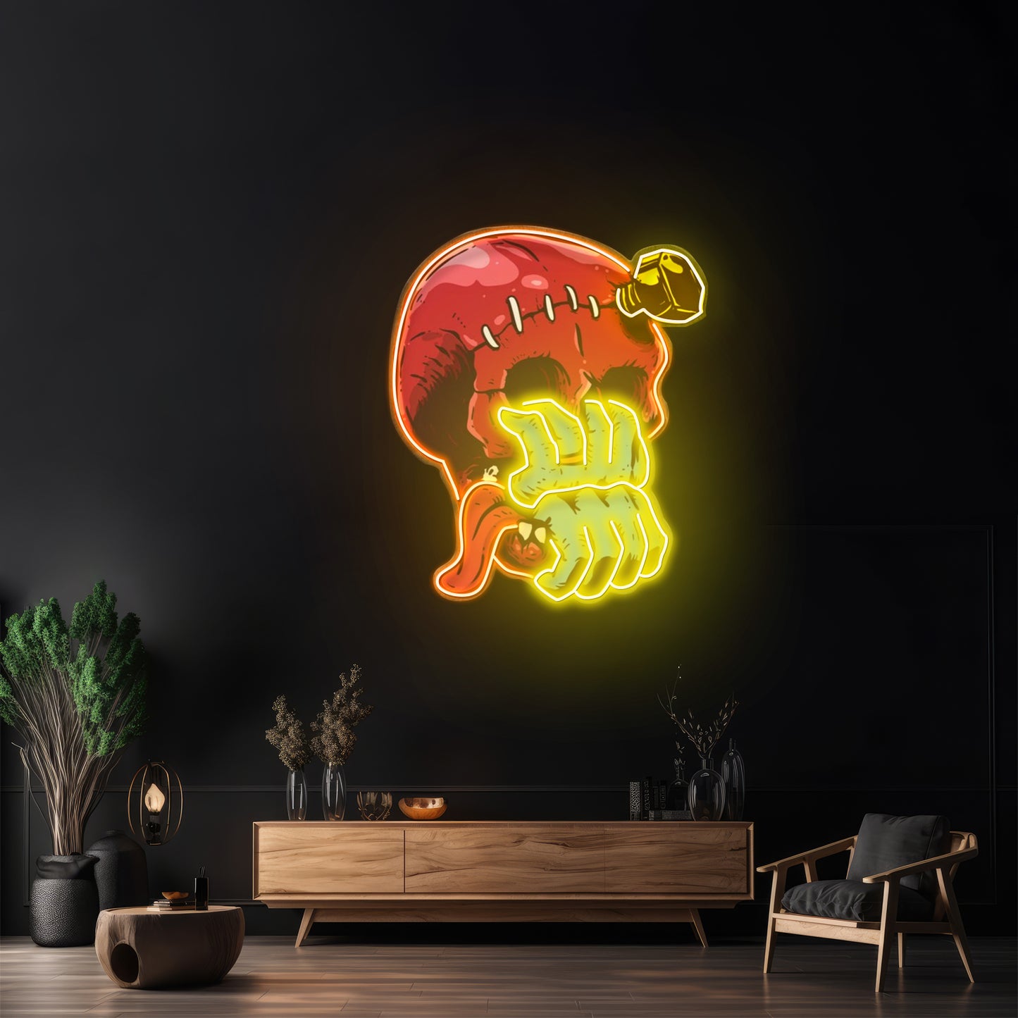 Skull Head Hand From Mouth Led Neon Sign Light Custom Led Signs